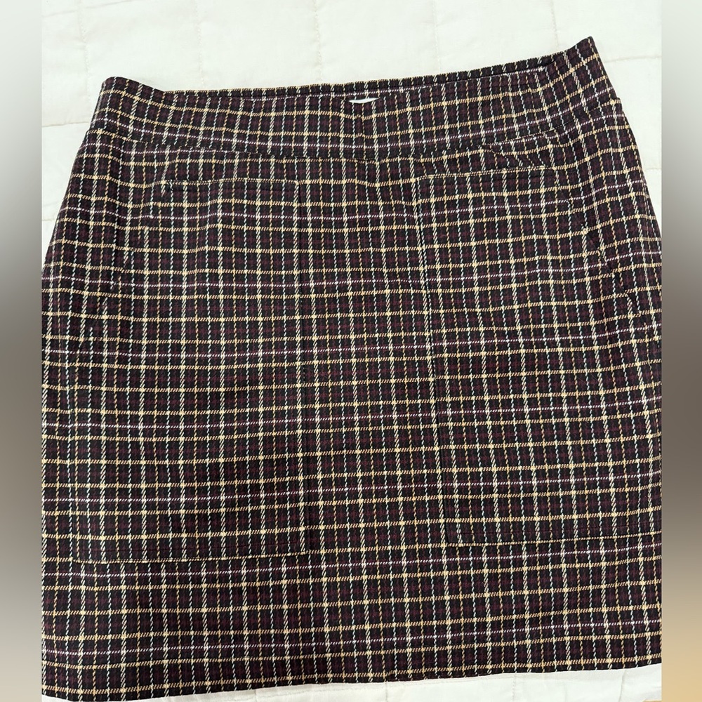 LOFT Plum and Cream Plaid Mini Skirt
